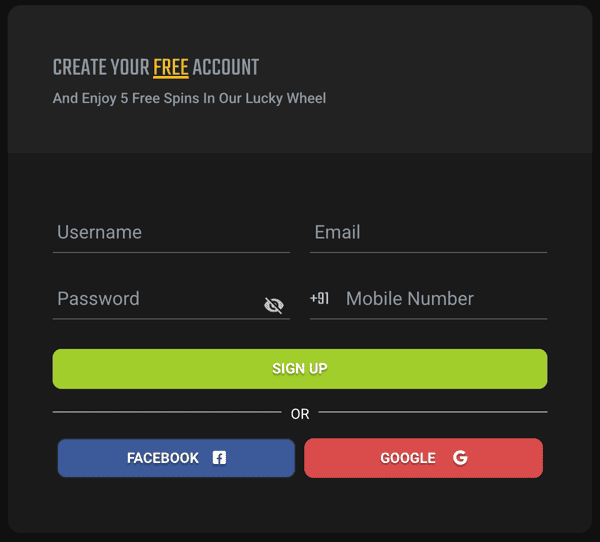 Registration at Royaljeet 365 casino